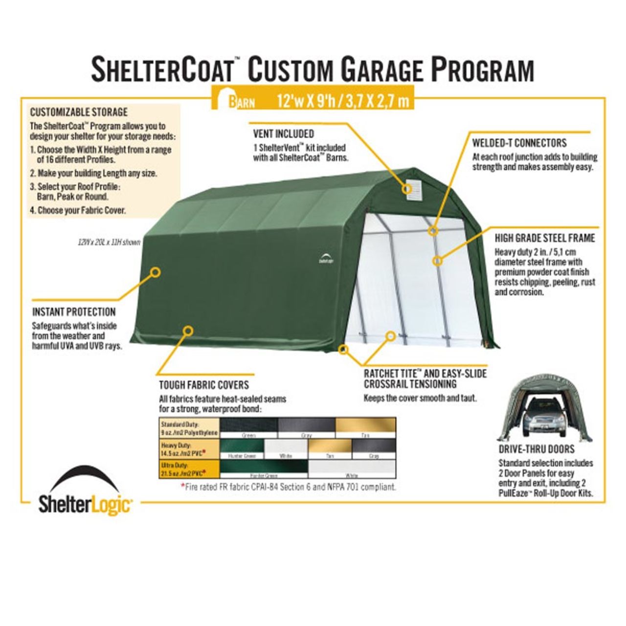 ShelterCoat 12' x  20' Garage Barn - Green - 97054