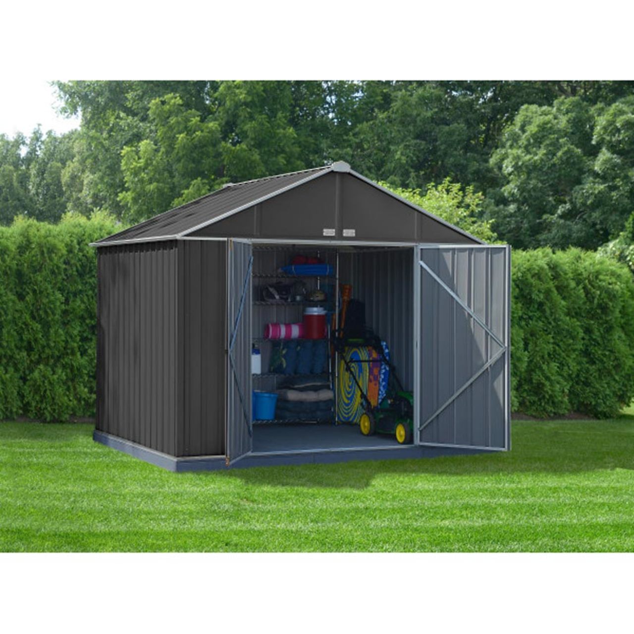 EZEE Extra High Gable - Galvanized Steel 10' x 8' Storage Shed - Charcoal/Cream