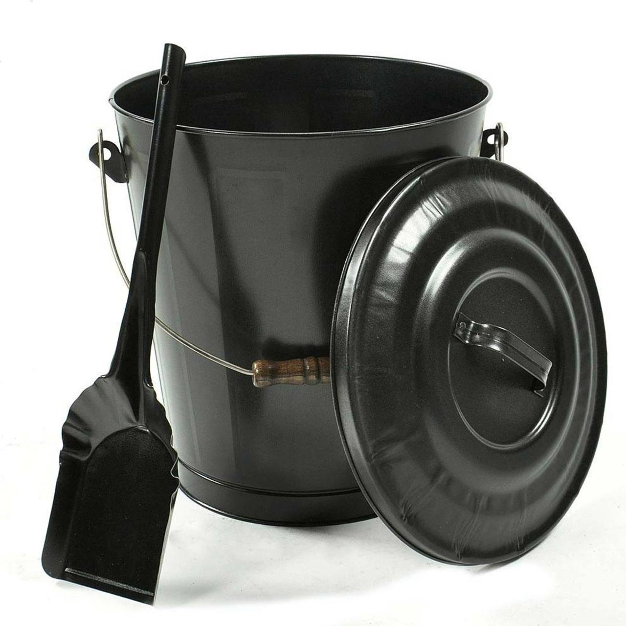 Black Fireplace Ash Container and Shovel Set