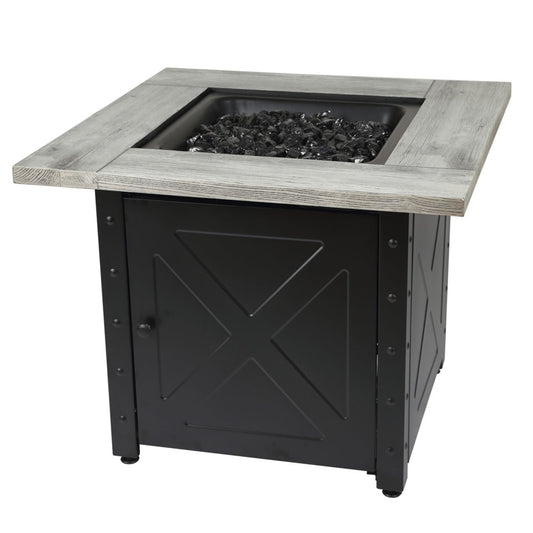 The Mason - 30" Square Gas Outdoor Fire Pit w/ Cement Resin Mantel - Black and Gray