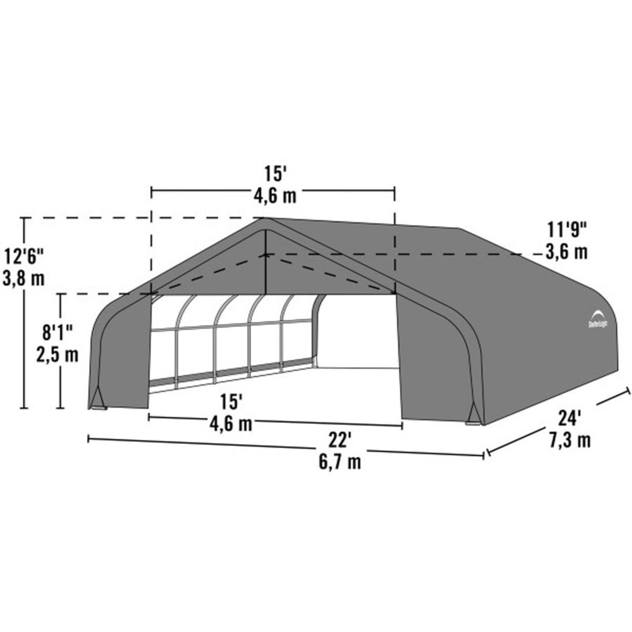 ShelterCoat 22' x 24' Garage With Peak Roof - Green - 82144