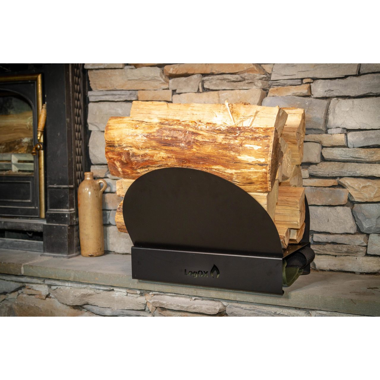 LogOx Black Hearth Bin Firewood Rack