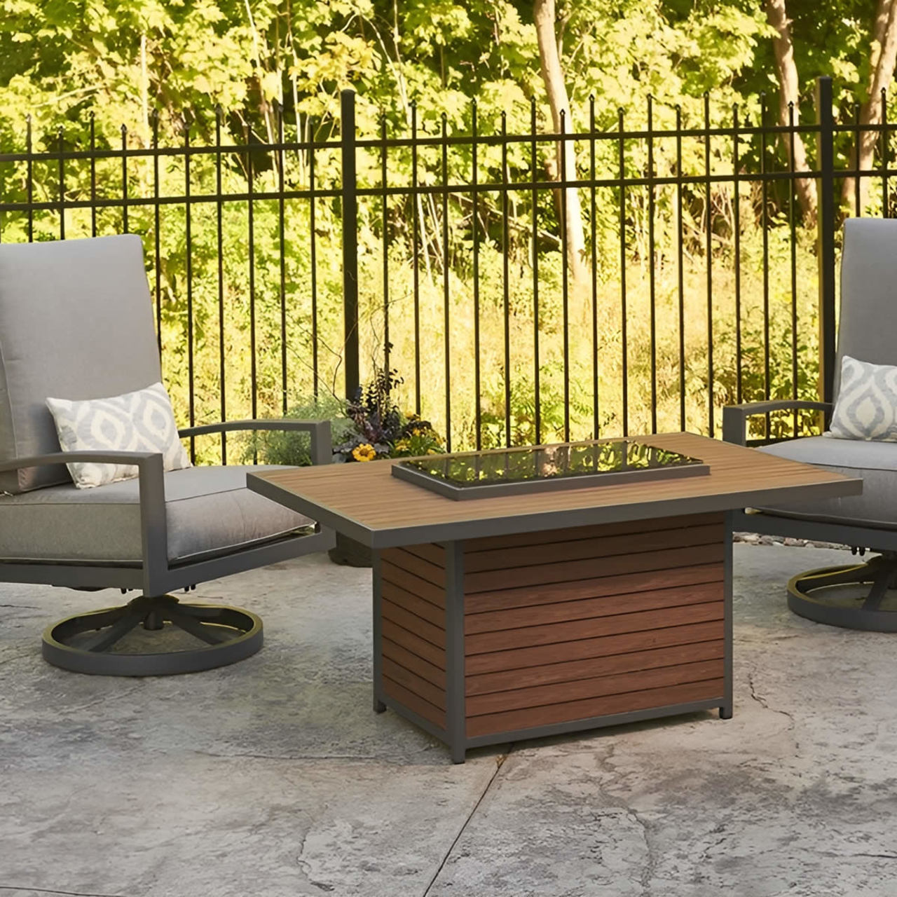 Outdoor Greatroom Kenwood and Brooks Rectangular Chat Height Gas Fire Pit Table