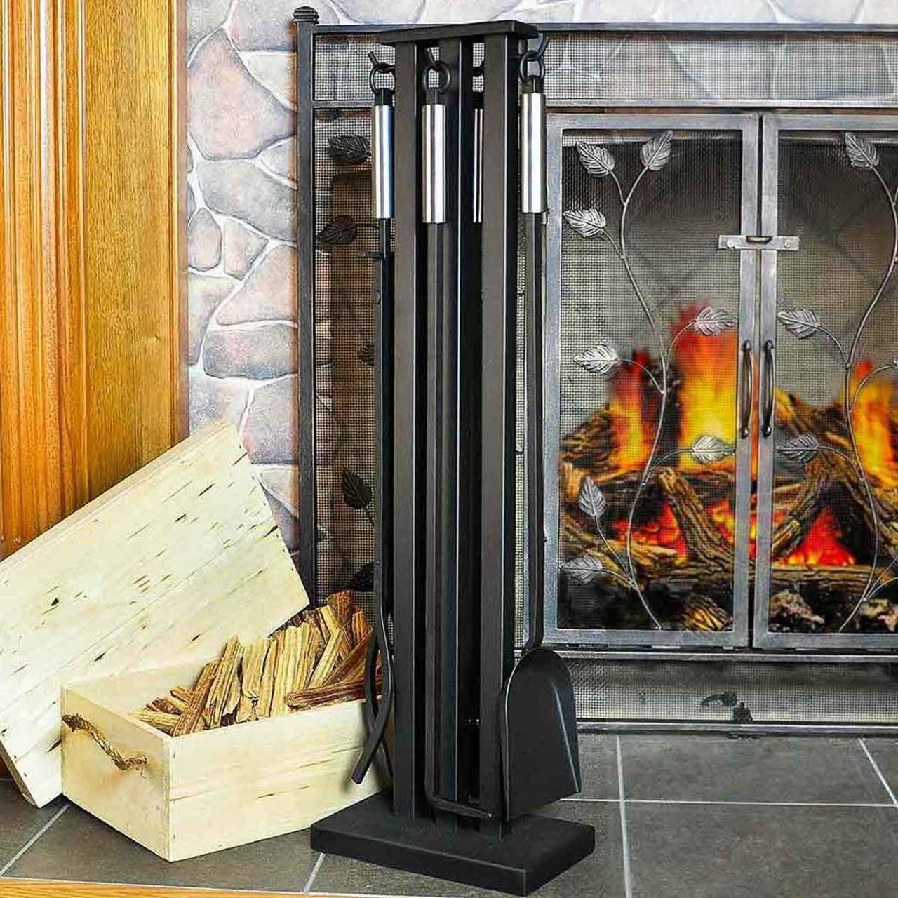 Pilgrim 5 Piece Matte Black Contemporary Tool Set - Brushed Steel Handles