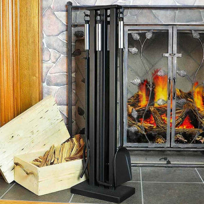 Pilgrim 5 Piece Matte Black Contemporary Tool Set - Brushed Steel Handles
