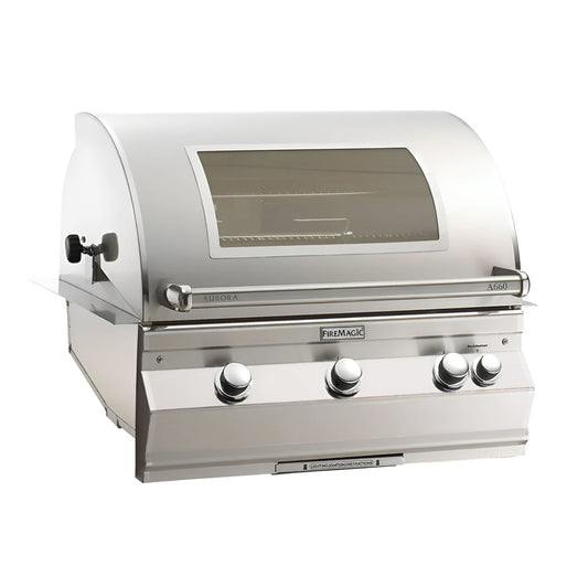 FireMagic A660i Aurora 30" Built-In Grill with Analog Thermometer, Rotisserie Backburner and Magic View Window NG-LP - A660I8EA-W