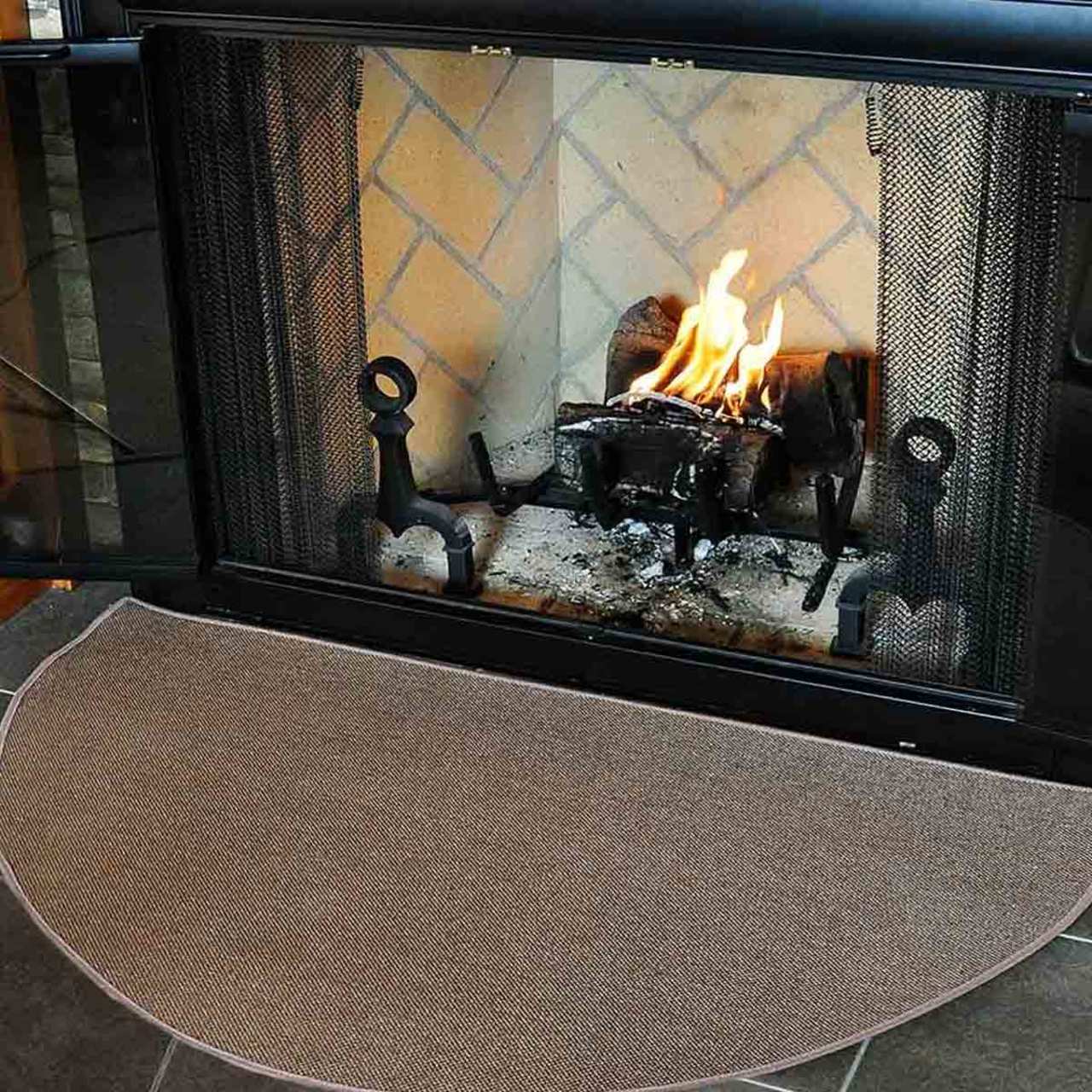 4' Half Round Brown Guardian Fireplace Rug