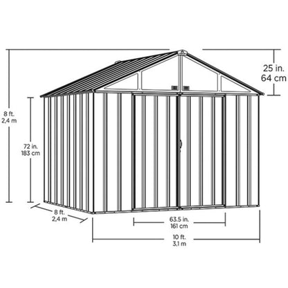 EZEE Extra High Gable - Galvanized Steel 10 x 8 Storage Shed - Charcoal
