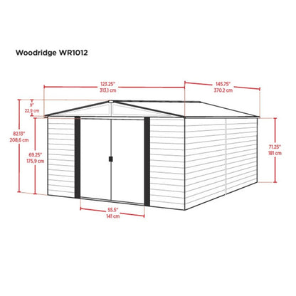 Woodridge 10' x 12' Steel Storage Shed in Coffee and Woodgrain