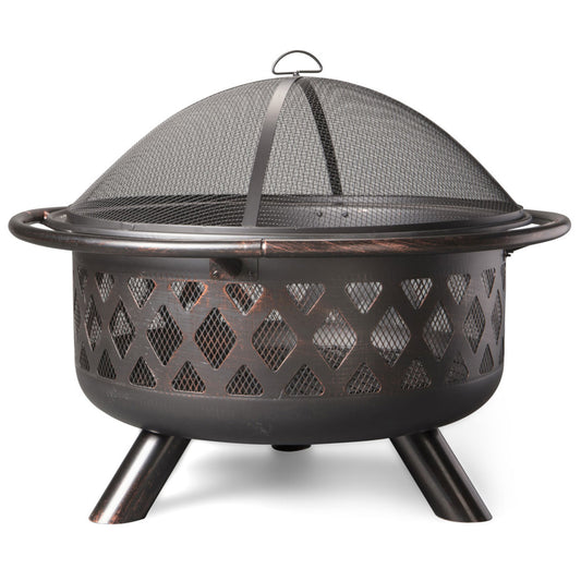 Oil Rubbed Bronze Wood Burning Fire Bowl w/ Lattice Design
