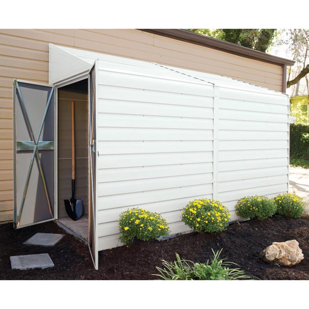 Yardsaver 4' x 10' Steel Pent Roof Storage Shed - Eggshell