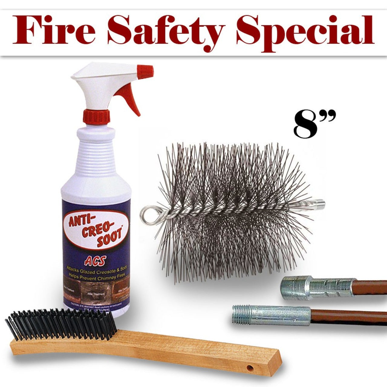 8'' Round Meduim-Duty (Wire) Chimney Brush with Fiberglass Rods Kit