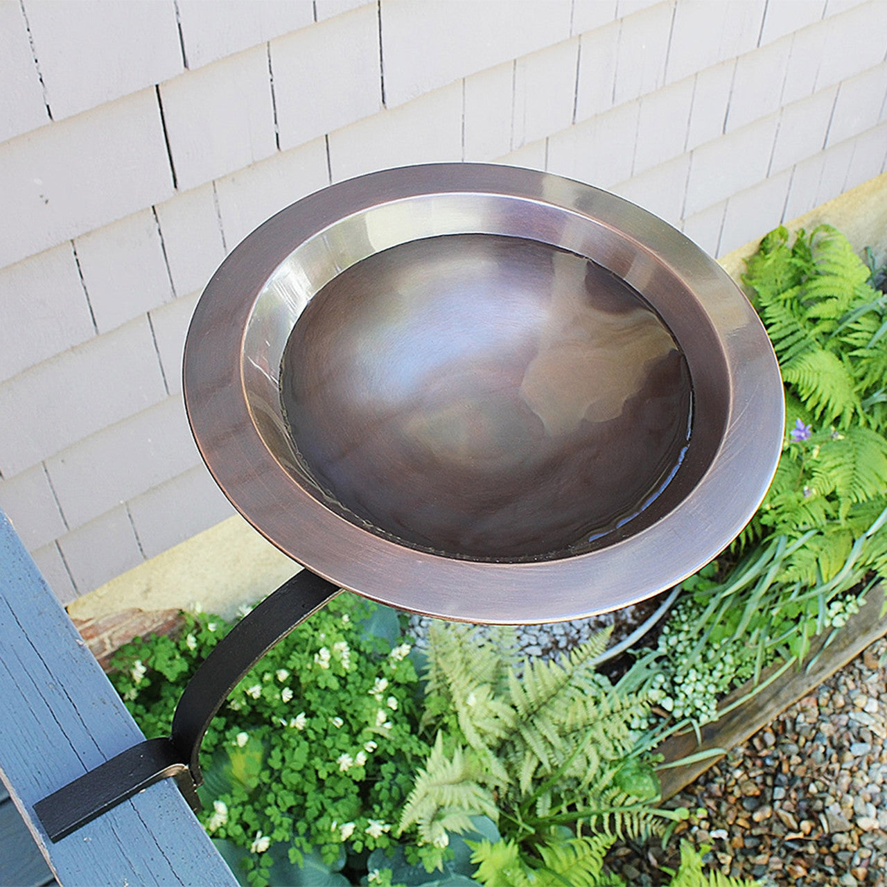 12.75" Classic Birdbath in Brass and Antique Copper  with Rail Mount Bracket