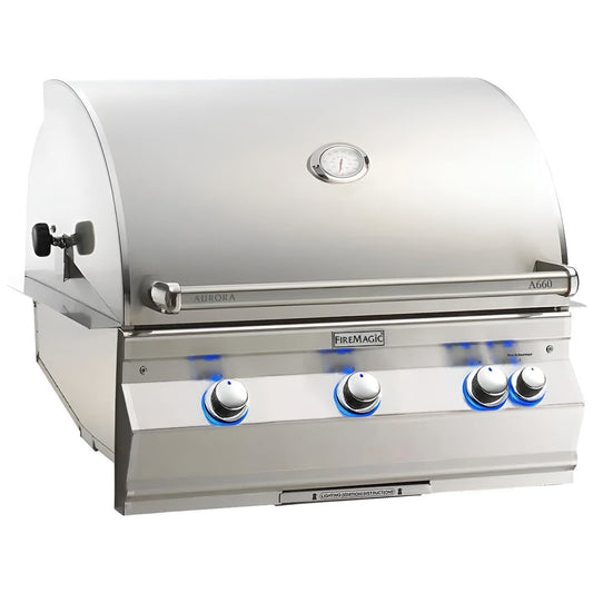 FireMagic A660i Aurora 30" Built-In Grill with Analog Thermometer and Rotisserie Backburner NG-LP - A660I8EA