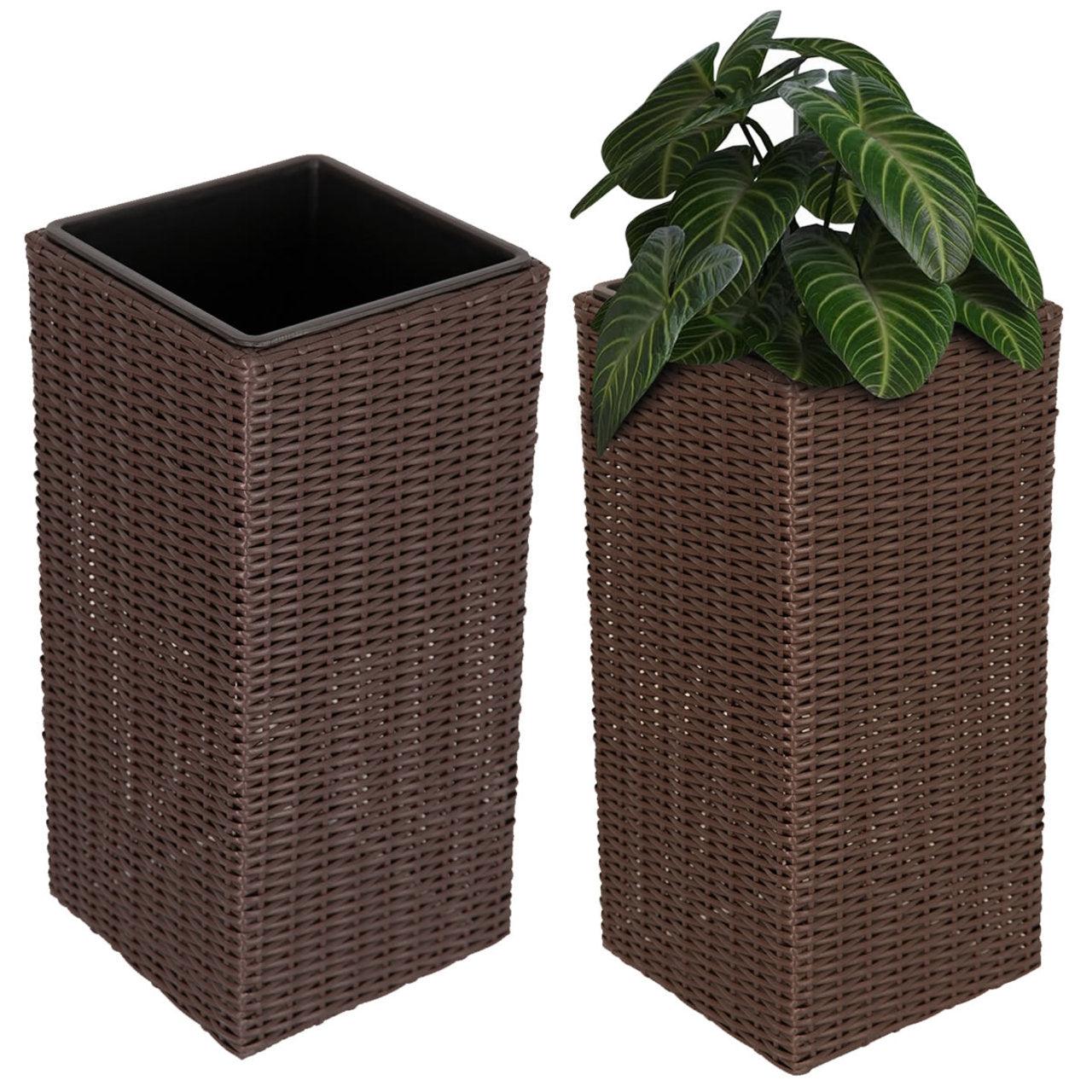 Fire Sense Sierra Square Wicker Planter 2-Piece Set Brown/Black - 66617-66618