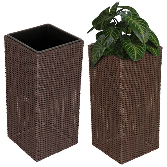 Fire Sense Sierra Square Wicker Planter 2-Piece Set Brown/Black - 66617-66618