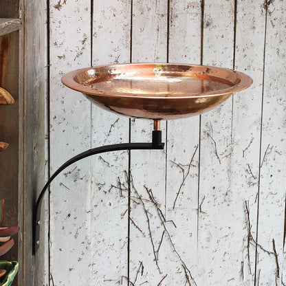 13" Hammered Copper Birdbath with Wall Mount Bracket