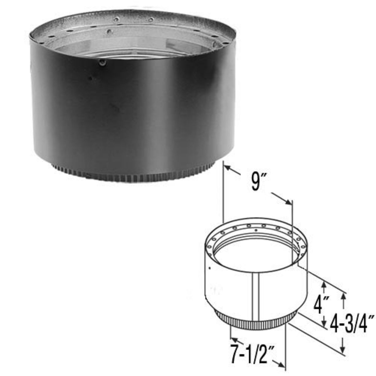 DuraVent DVL 8'' DVL Adapter Section No Damper - 8880 | Stove Pipe