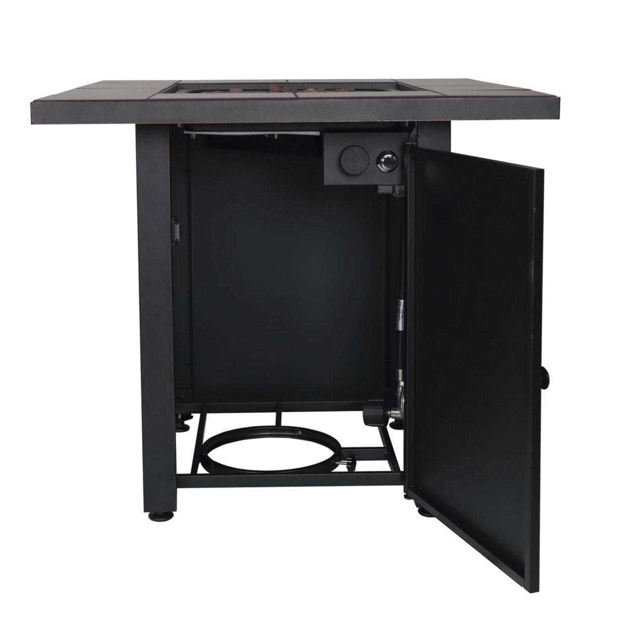 The Vanderbilt - LP Gas Outdoor Fire Pit w/ Ceramic Tile Mantel - Black