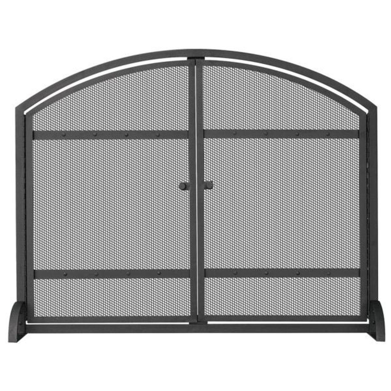 Single Panel Black Wrought Iron Arch Top Screen with Doors - LESS THAN PERFECT