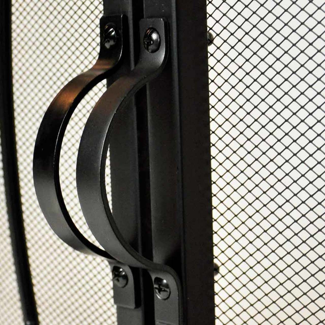 Single Panel Ornate Fireplace Screen with Doors - Black
