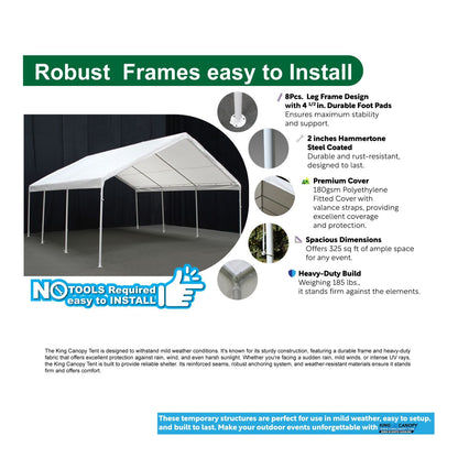King Canopy  18 x 20 White Hercules 8 Leg Canopy