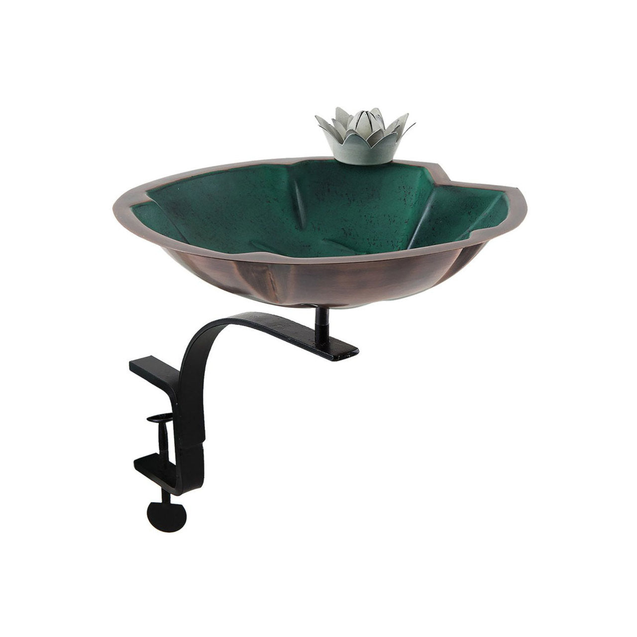12.5" Lilypad Birdbath with Rail Mount Bracket - Green