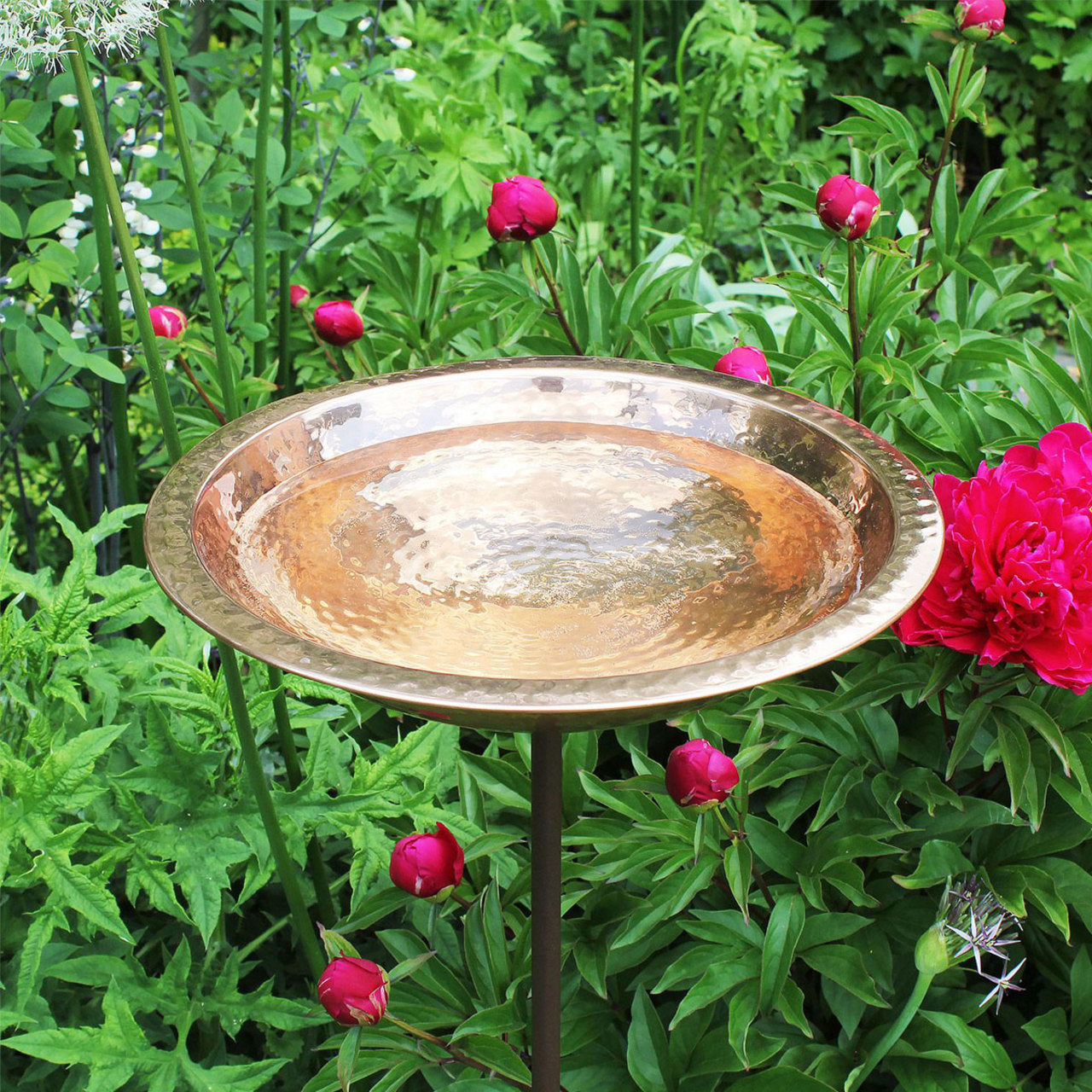 13" Hammered Copper Birdbath Bowl with Stake
