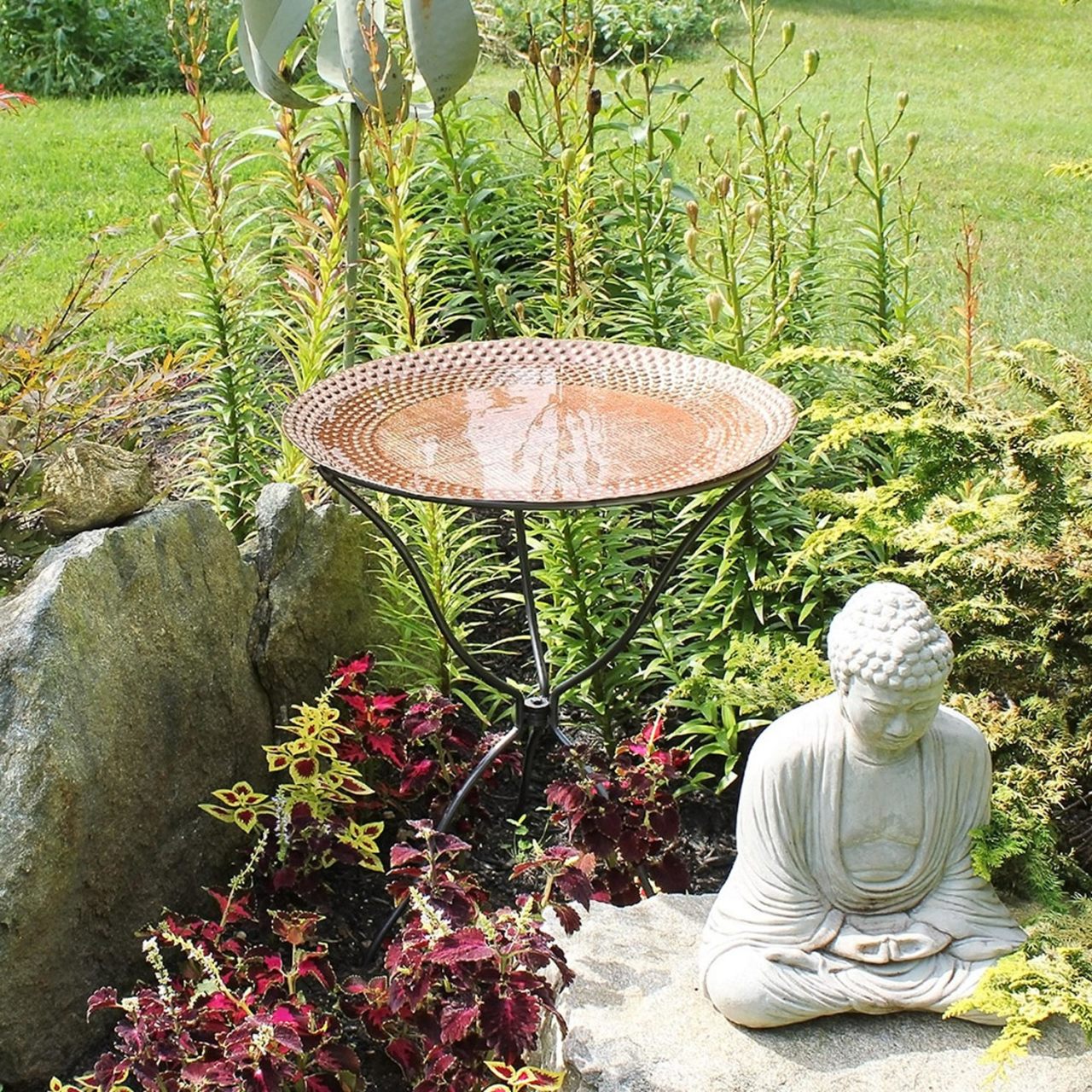 24" Classic Hammered Copper Bird Bath