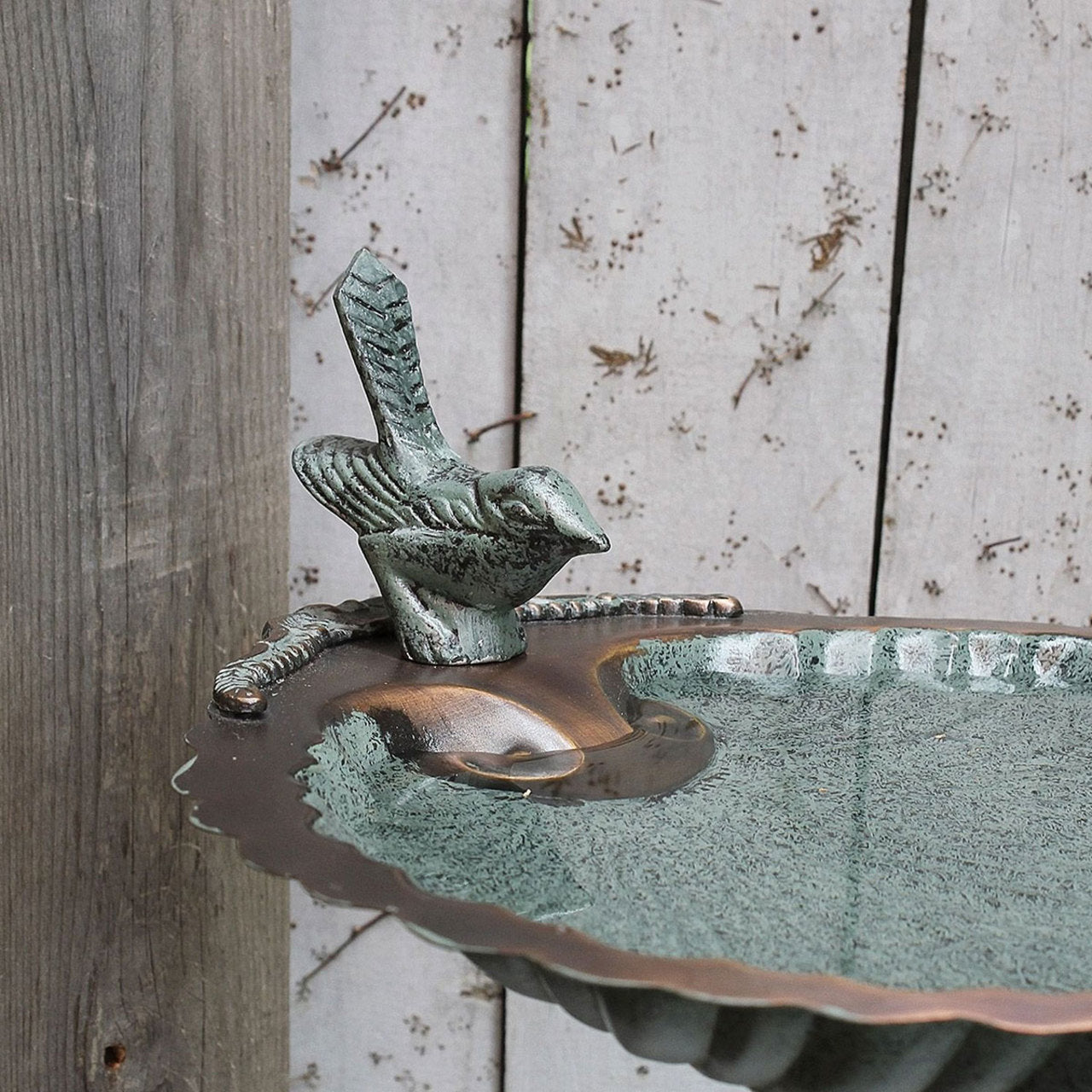11" Scallop Shell Patina Birdbath with Wall Mount Bracket