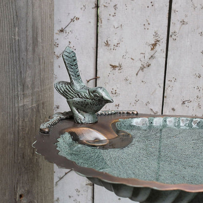 11" Scallop Shell Patina Birdbath with Wall Mount Bracket
