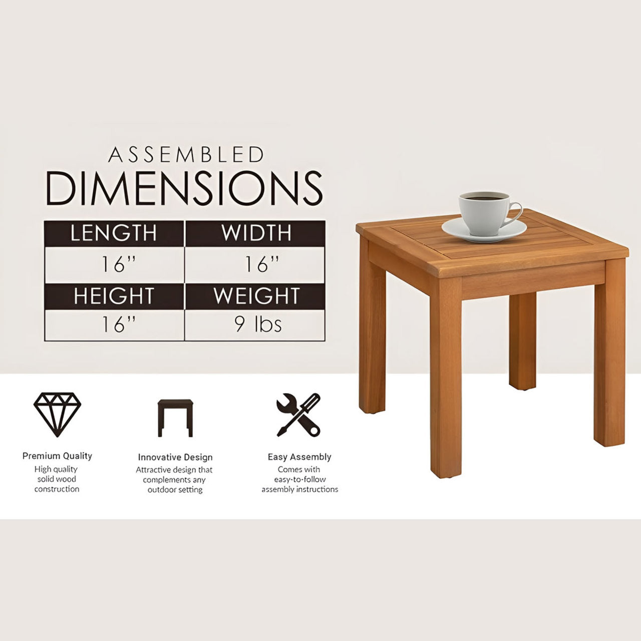 Fire Sense Lio/Oslo Wooden Side Table - 63407