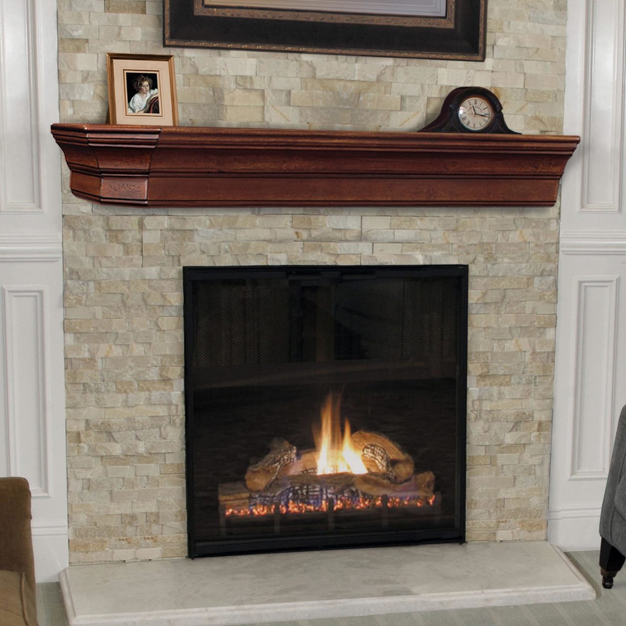 72" Lindon Fireplace Shelf by Pearl Mantels - Cherry Distressed Finish