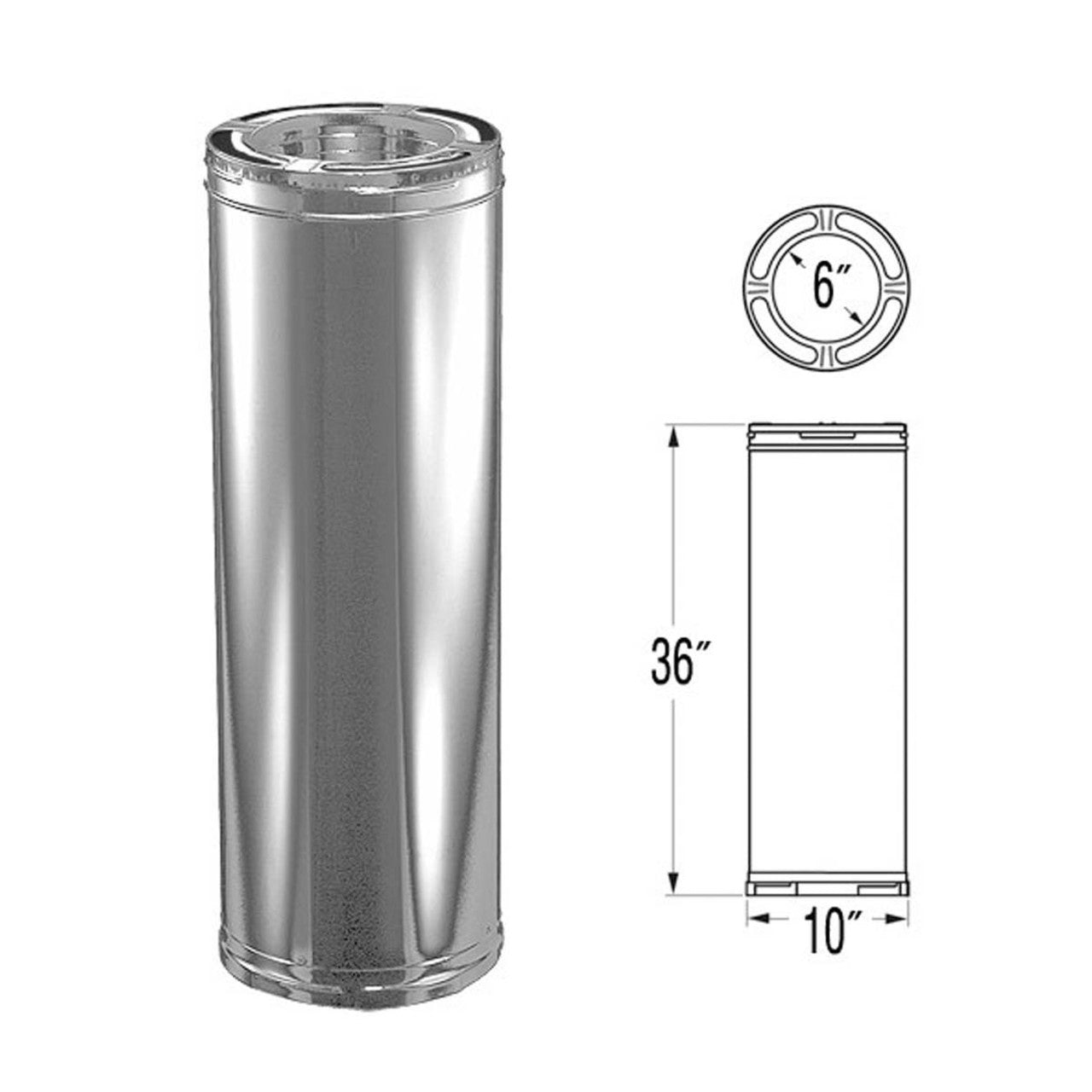 DuraPlus 6'' x 36'' Stainless Steel Chimney Pipe - 9017SS