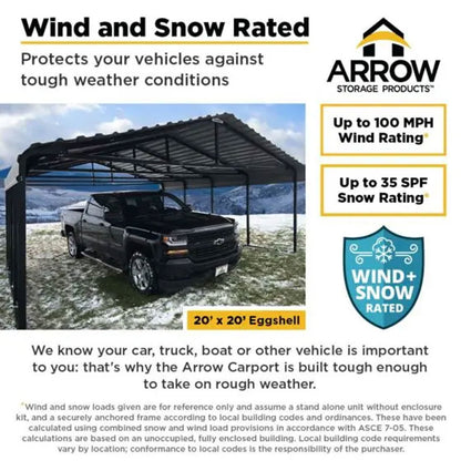 Arrow Carport 20 x 29 x 7 Ft. - Eggshell