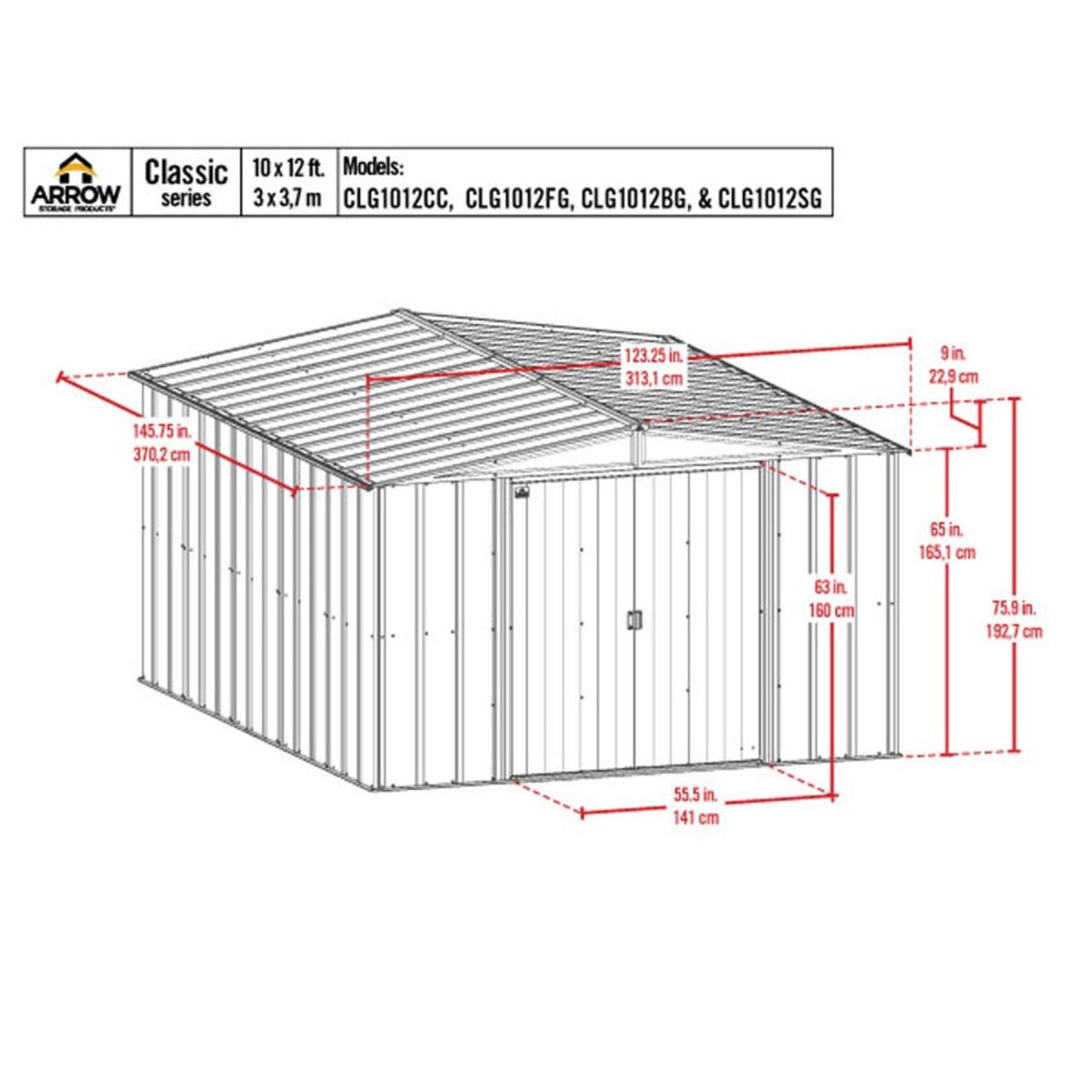 Arrow Classic Steel Storage Shed  10' x 12' - Charcoal