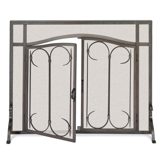Pilgrim Iron Gate Fireplace Screen w/ Arched Doors - Burnished Black 39" x 31"