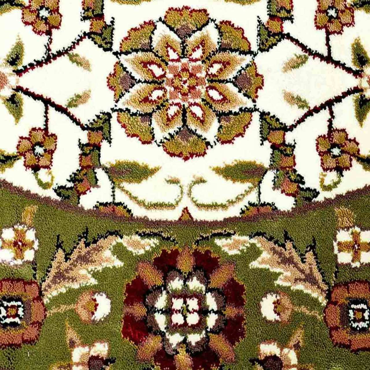 46" Half Round Ivory and Green Floral Hearth Rug