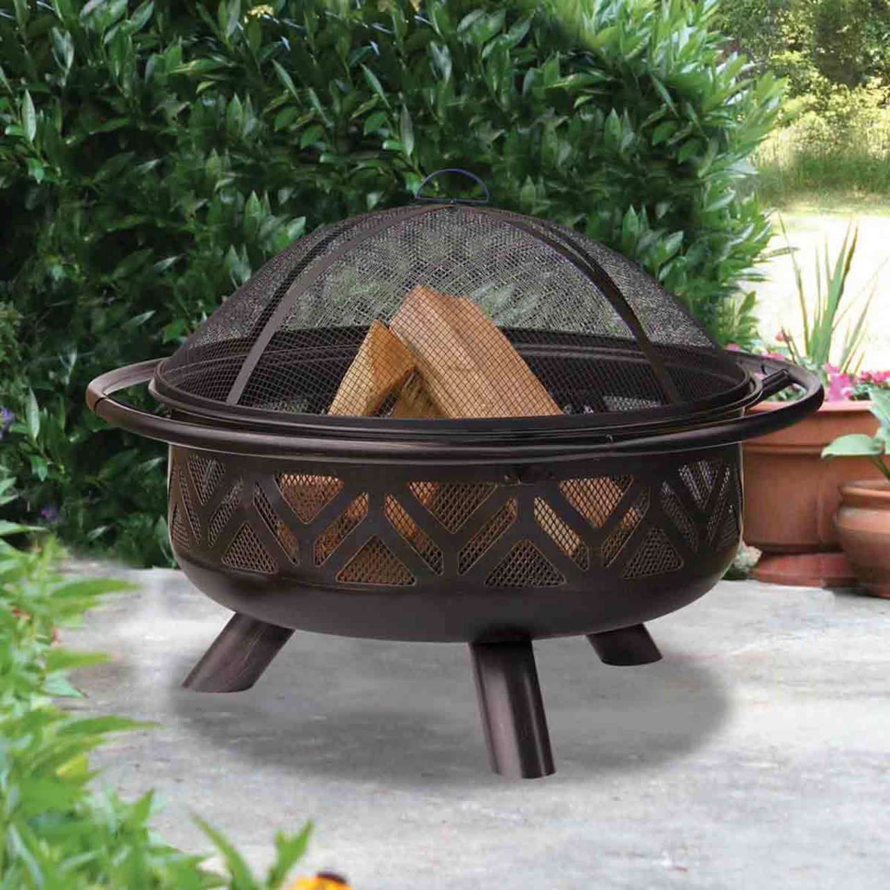 Oil Rubbed Bronze Firebowl with Geo Design