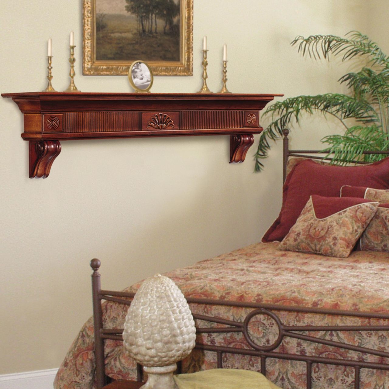 60" Devonshire Fireplace Shelf by Pearl Mantels - Cherry Distressed Finish