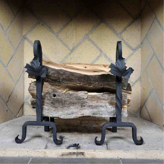 Maple Leaf Fireplace Andirons - Black