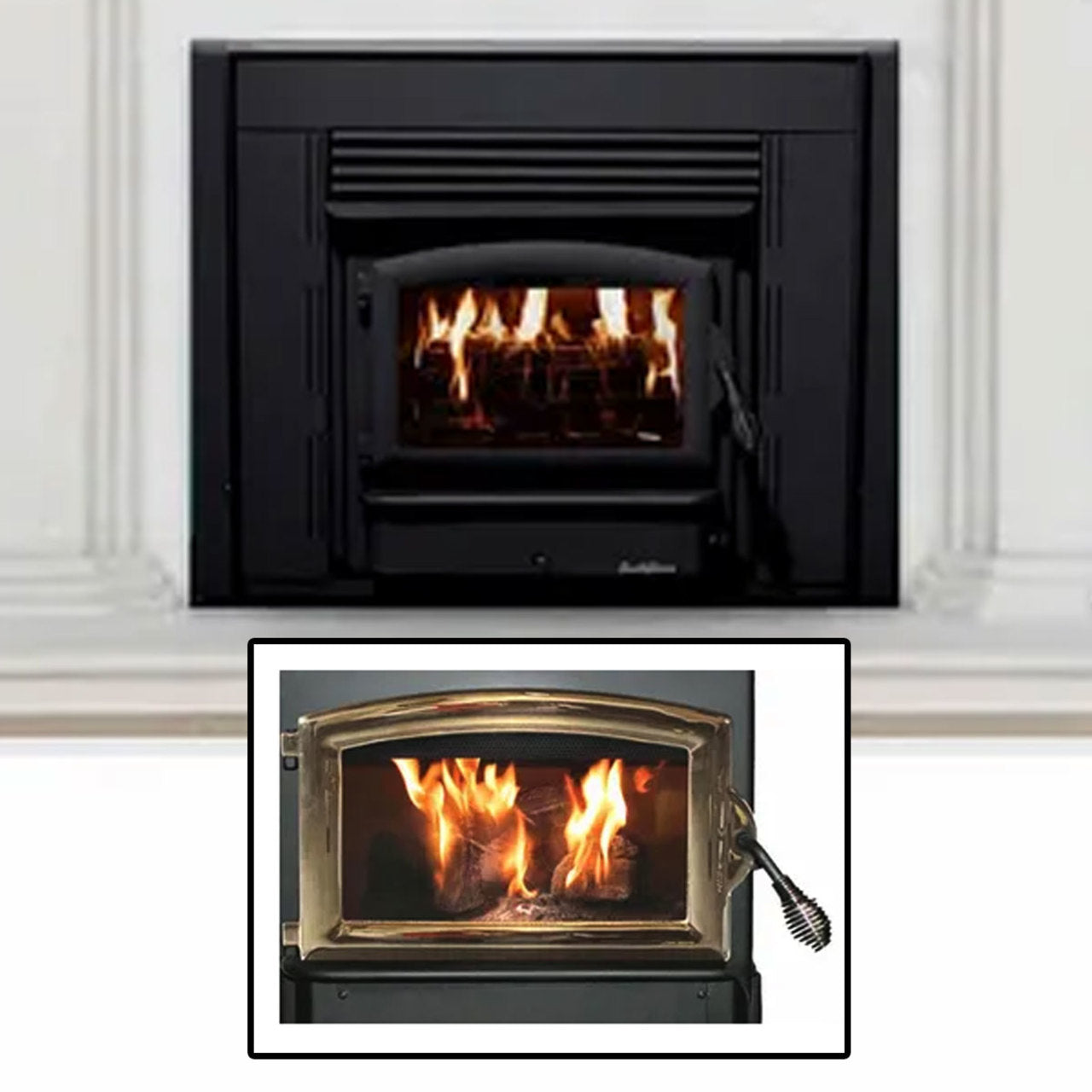 Black Wood Stove Insert with Gold Door - Model 21ZC