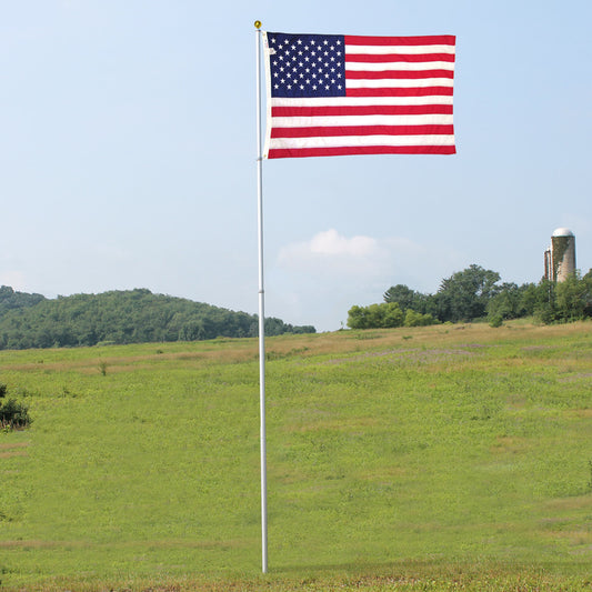 Super Tough 20ft Telescoping Silver Flagpole with Sewn Nylon US Made Flag