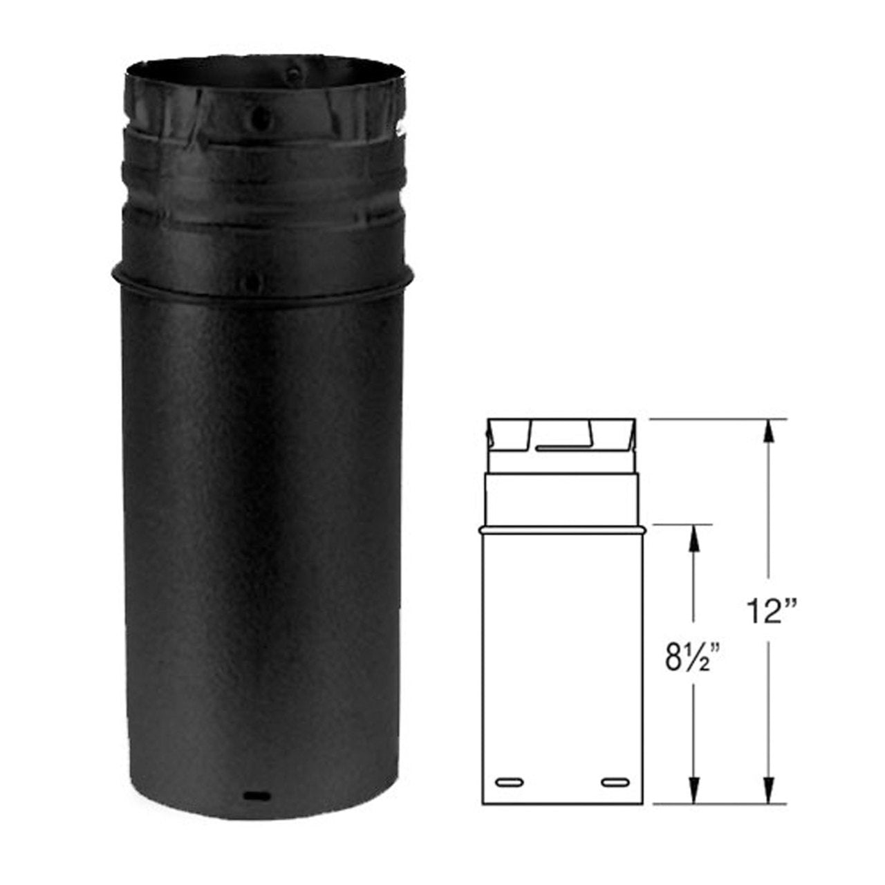 4" x 12" PelletVent Pro Black Pellet Stove Chimney Pipe Extension - 4PVP-12AB
