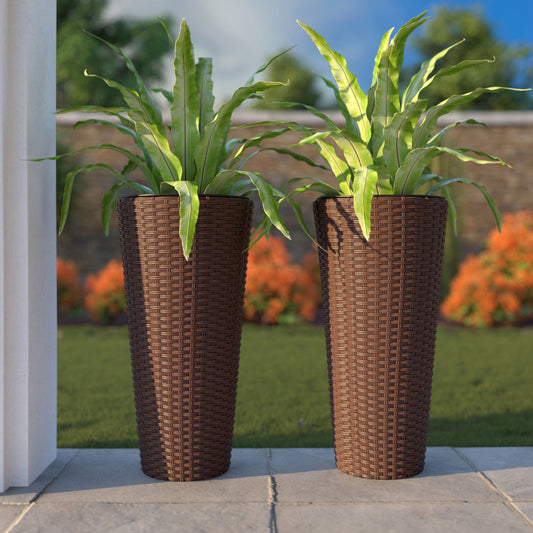 Mocha Wicker Planter Set - 2 Piece