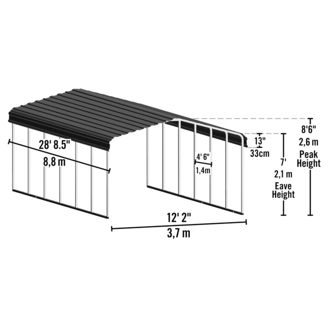 Arrow Carport 12 x 29 x 7 Ft. - Eggshell