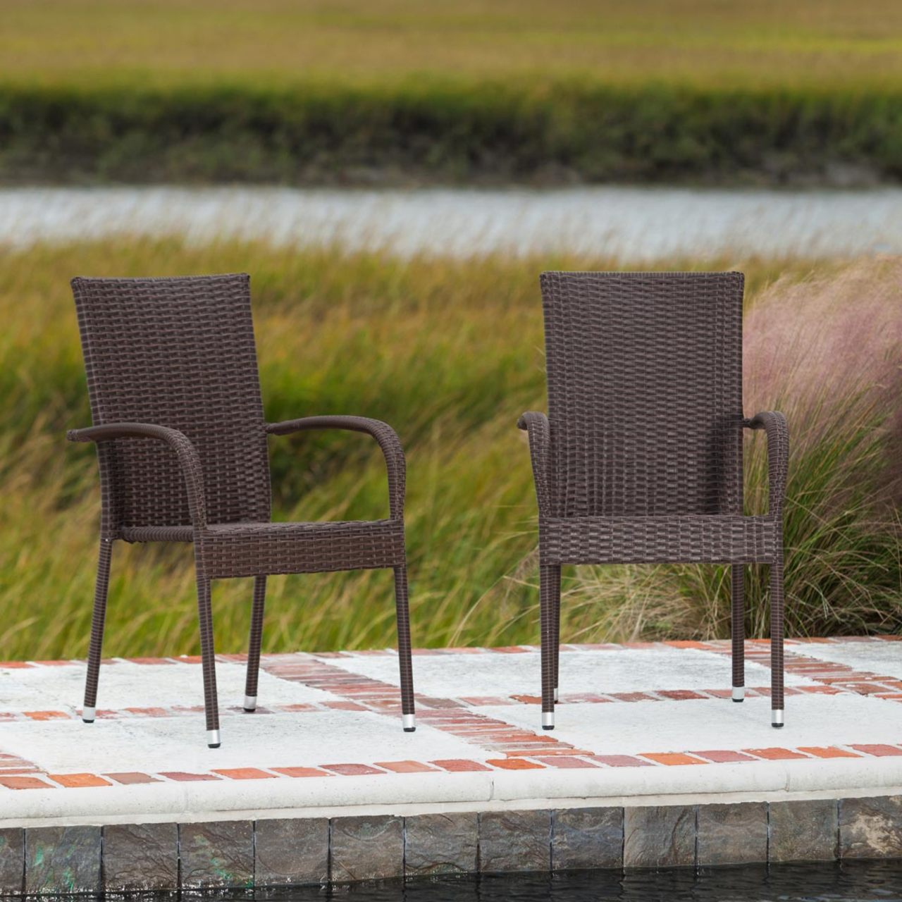 Set of 4 Outdoor Wicker Chairs - Mocha