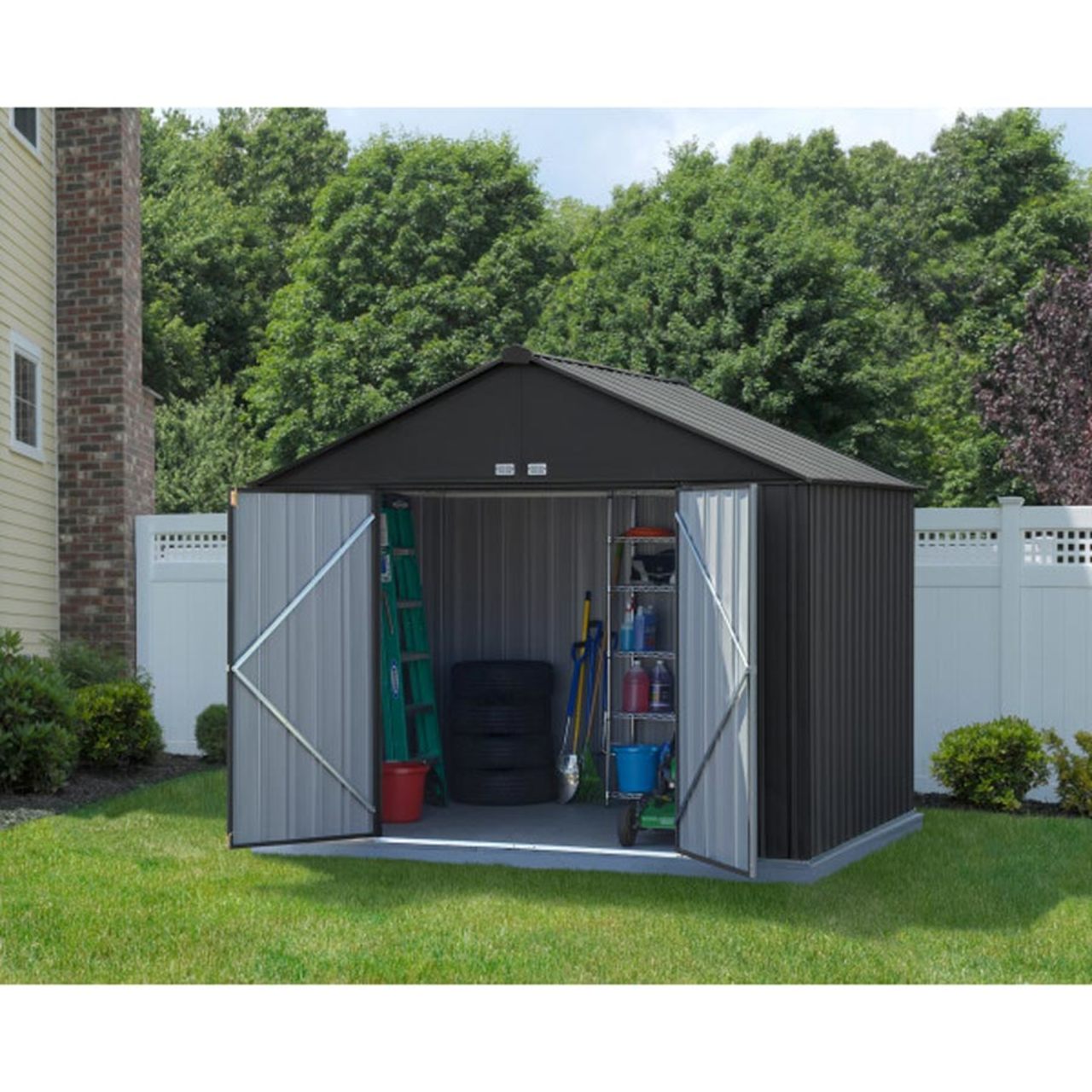 EZEE Extra High Gable - Galvanized Steel 10' x 8' Storage Shed - Charcoal