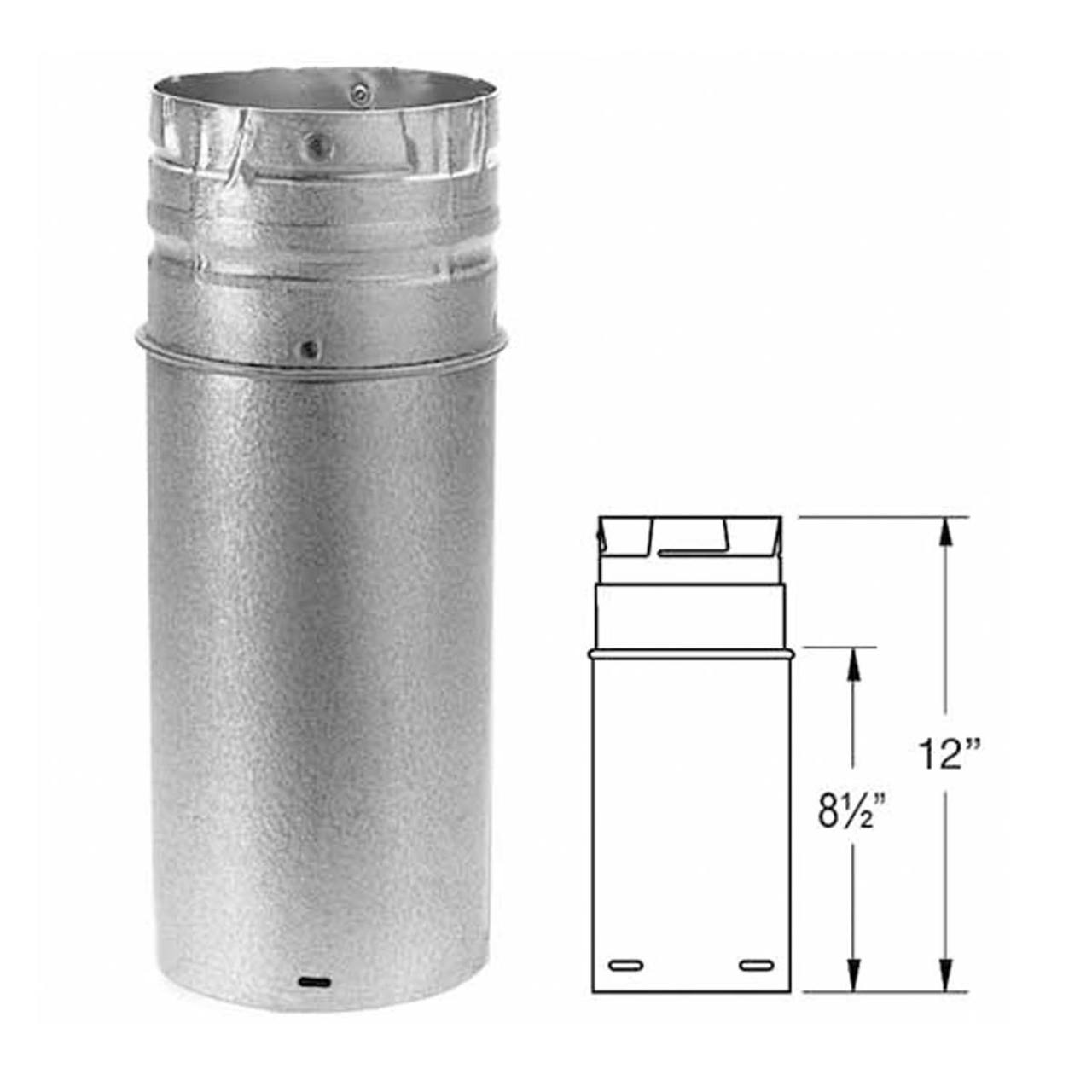 4" x 12" PelletVent Pro Galvalume Pellet Stove Chimney Pipe Extension - 4PVP-12A