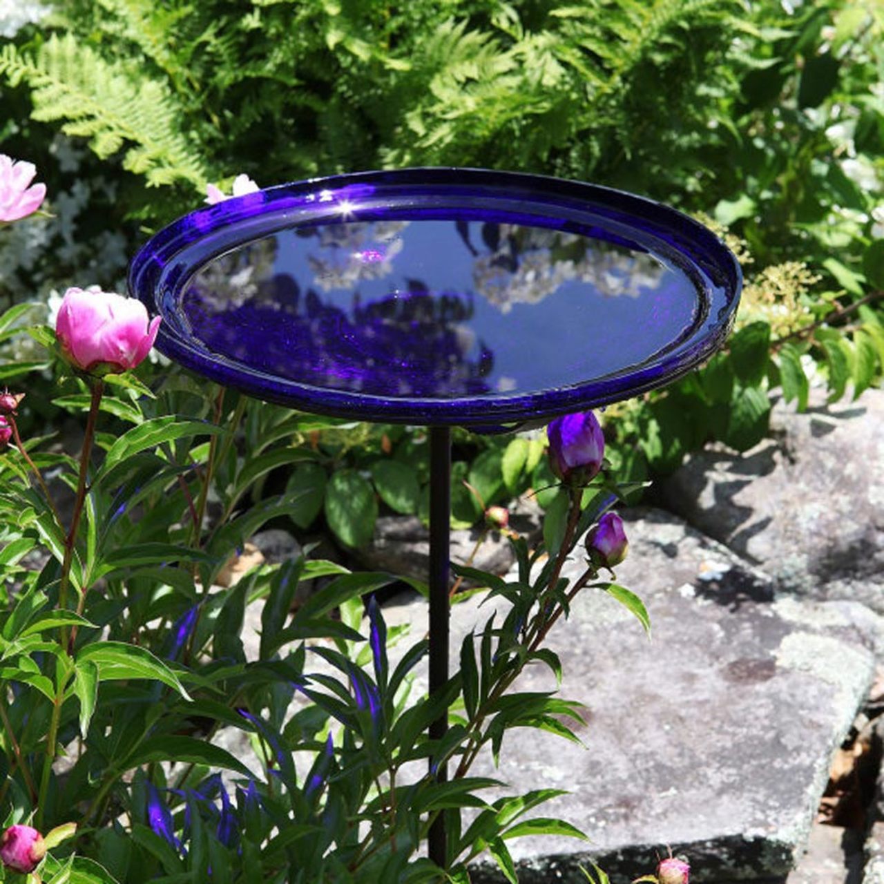 12-in. Cobalt Blue Crackle Glass Bowl Birdbath